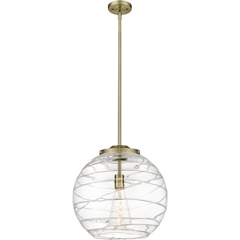 Ballston Athens Deco Swirl 1 Light 15.75 inch Antique Brass Pendant Ceiling Light in Incandescent, Clear Deco Swirl