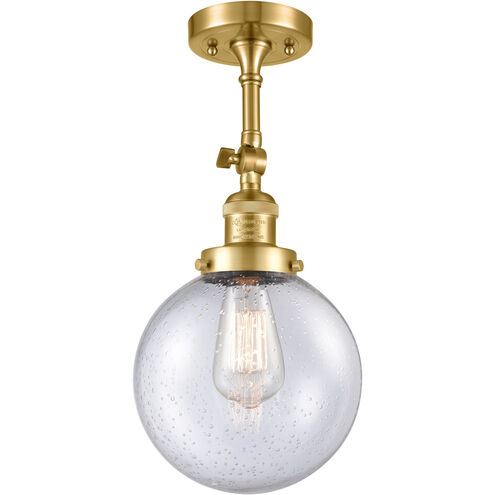 Franklin Restoration Large Beacon 1 Light 8 inch Satin Gold Semi-Flush Mount Ceiling Light in Seedy Glass, Franklin Restoration