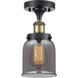 Ballston Small Bell LED 5 inch Black Antique Brass Semi-Flush Mount Ceiling Light in Plated Smoke Glass