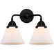 Nouveau 2 Large Cone 2 Light 16 inch Matte Black Bath Vanity Light Wall Light in Matte White Glass