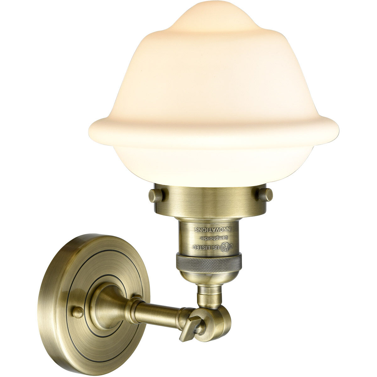 Franklin Restoration Small Oxford LED 7.5 inch Antique Brass Sconce Wall Light in Matte White Glass, Franklin Restoration