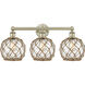 Edison Farmhouse Rope 3 Light 26 inch Antique Brass Bath Vanity Light Wall Light in Clear Glass with Brown Rope