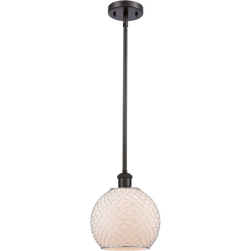 Ballston Farmhouse Chicken Wire 1 Light 8 inch Oil Rubbed Bronze Pendant Ceiling Light in White Glass with Nickel Wire, Ballston