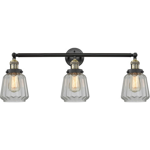 Franklin Restoration Chatham 3 Light 30 inch Black Antique Brass Bath Vanity Light Wall Light in Clear Glass, Franklin Restoration