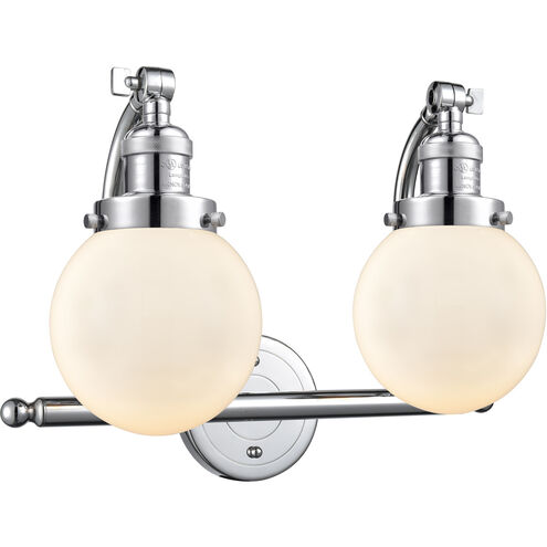 Franklin Restoration Beacon 2 Light 16 inch Polished Chrome Bath Vanity Light Wall Light in Matte White Glass, Franklin Restoration