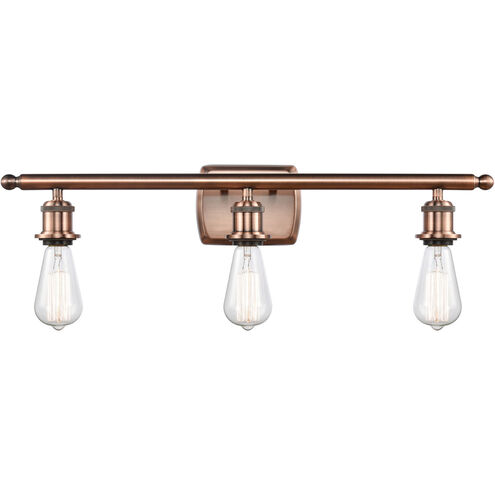Ballston Bare Bulb 3 Light 26 inch Antique Copper Bath Vanity Light Wall Light, Ballston