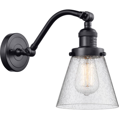 Franklin Restoration Small Cone LED 7 inch Matte Black Sconce Wall Light in Seedy Glass, Franklin Restoration