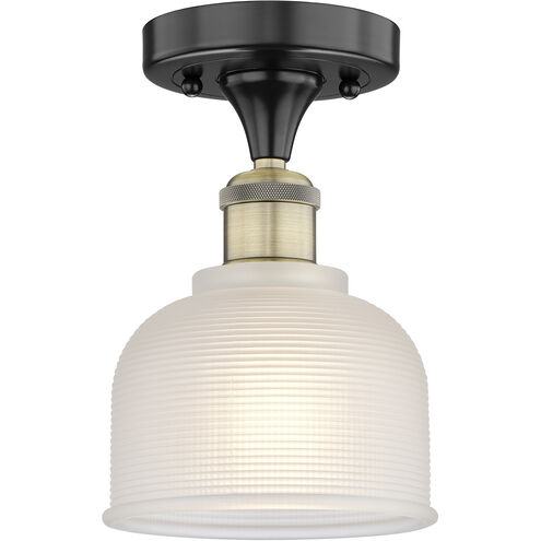 Dayton 1 Light 5.5 inch Black Antique Brass Flush Mount Ceiling Light in White