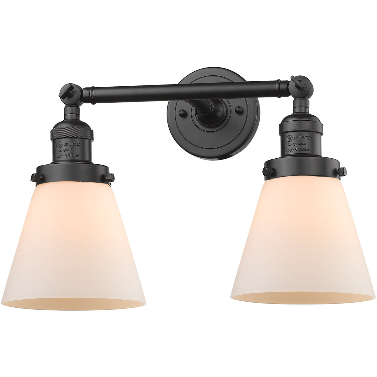 Franklin Restoration Small Cone 2 Light 6 inch Oil Rubbed Bronze Bath Vanity Light Wall Light in Matte White Glass, Franklin Restoration