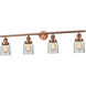 Franklin Restoration Small Bell 4 Light 42 inch Antique Copper Bath Vanity Light Wall Light in Clear Glass, Franklin Restoration