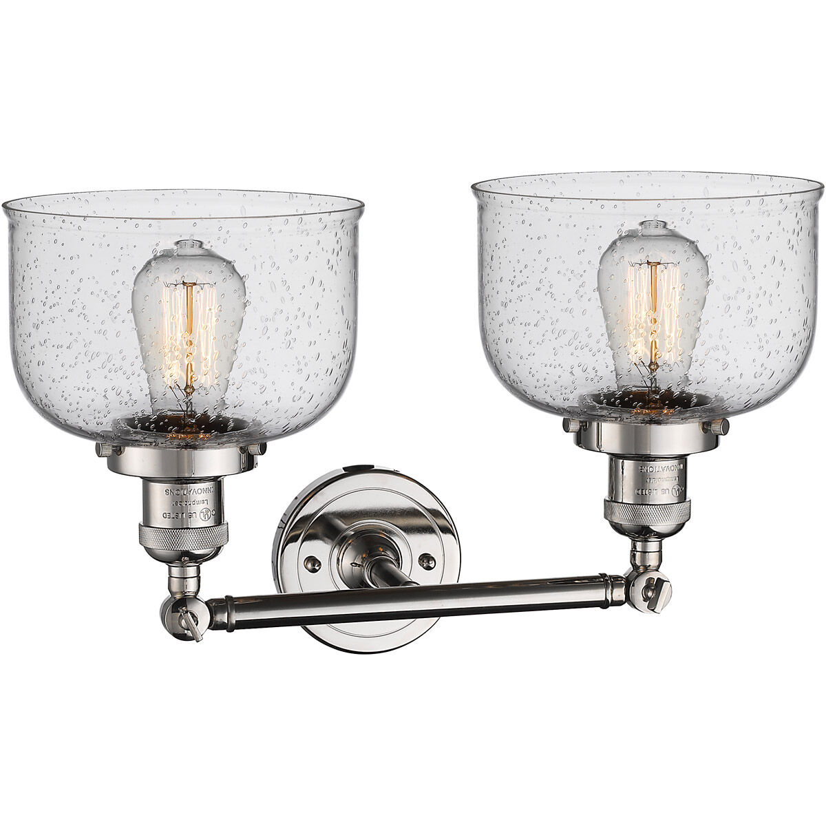 Franklin Restoration Large Bell 2 Light 19 inch Polished Nickel Bath Vanity Light Wall Light in Seedy Glass, Franklin Restoration
