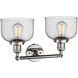 Franklin Restoration Large Bell 2 Light 19 inch Polished Nickel Bath Vanity Light Wall Light in Seedy Glass, Franklin Restoration