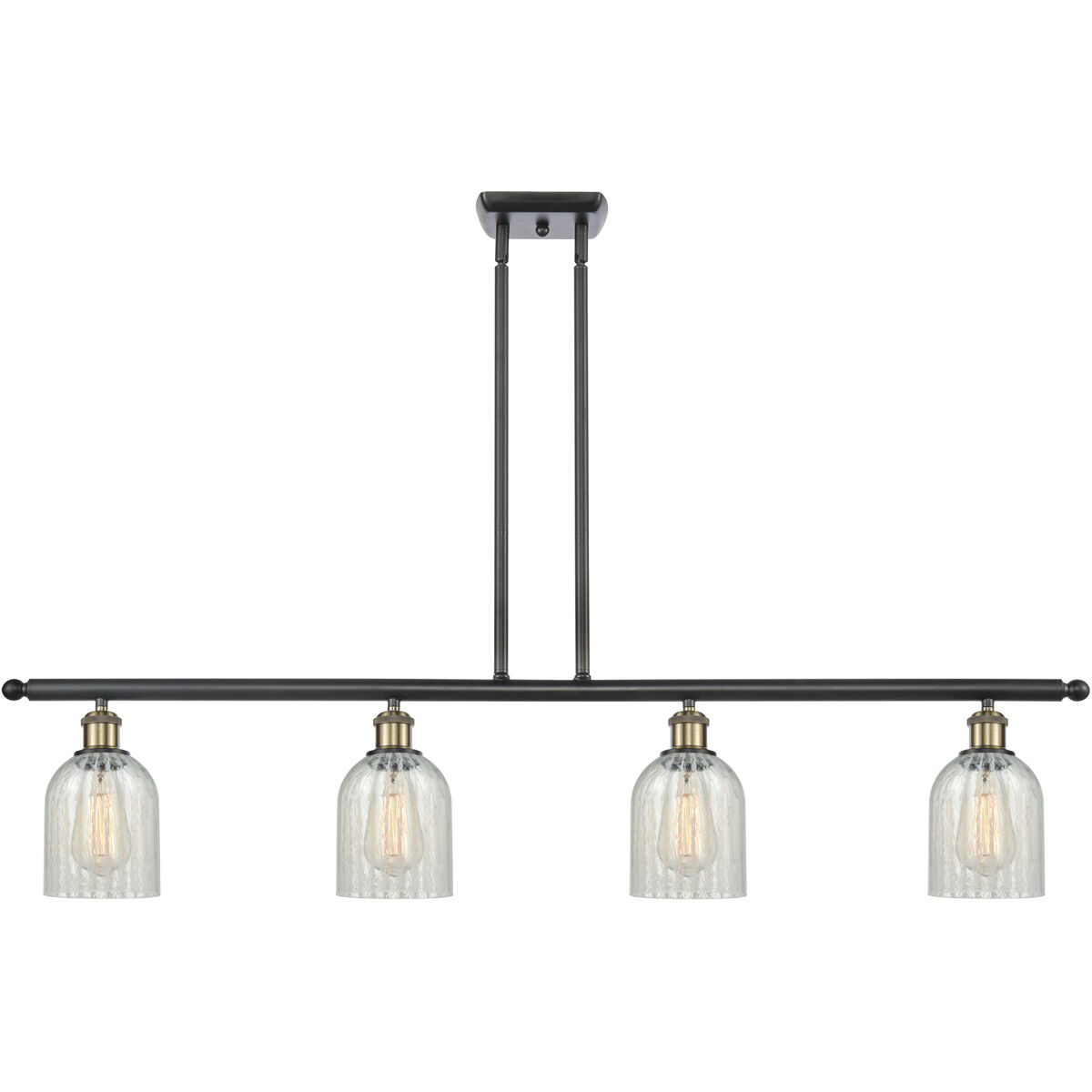 Ballston Caledonia 4 Light 48 inch Black Antique Brass Island Light Ceiling Light in Mouchette Glass, Ballston