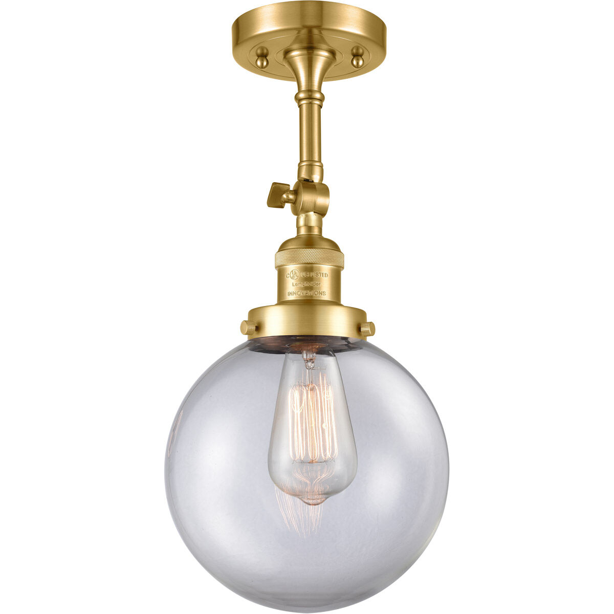 Franklin Restoration Large Beacon LED 8 inch Satin Gold Sconce Wall Light in Clear Glass, Franklin Restoration