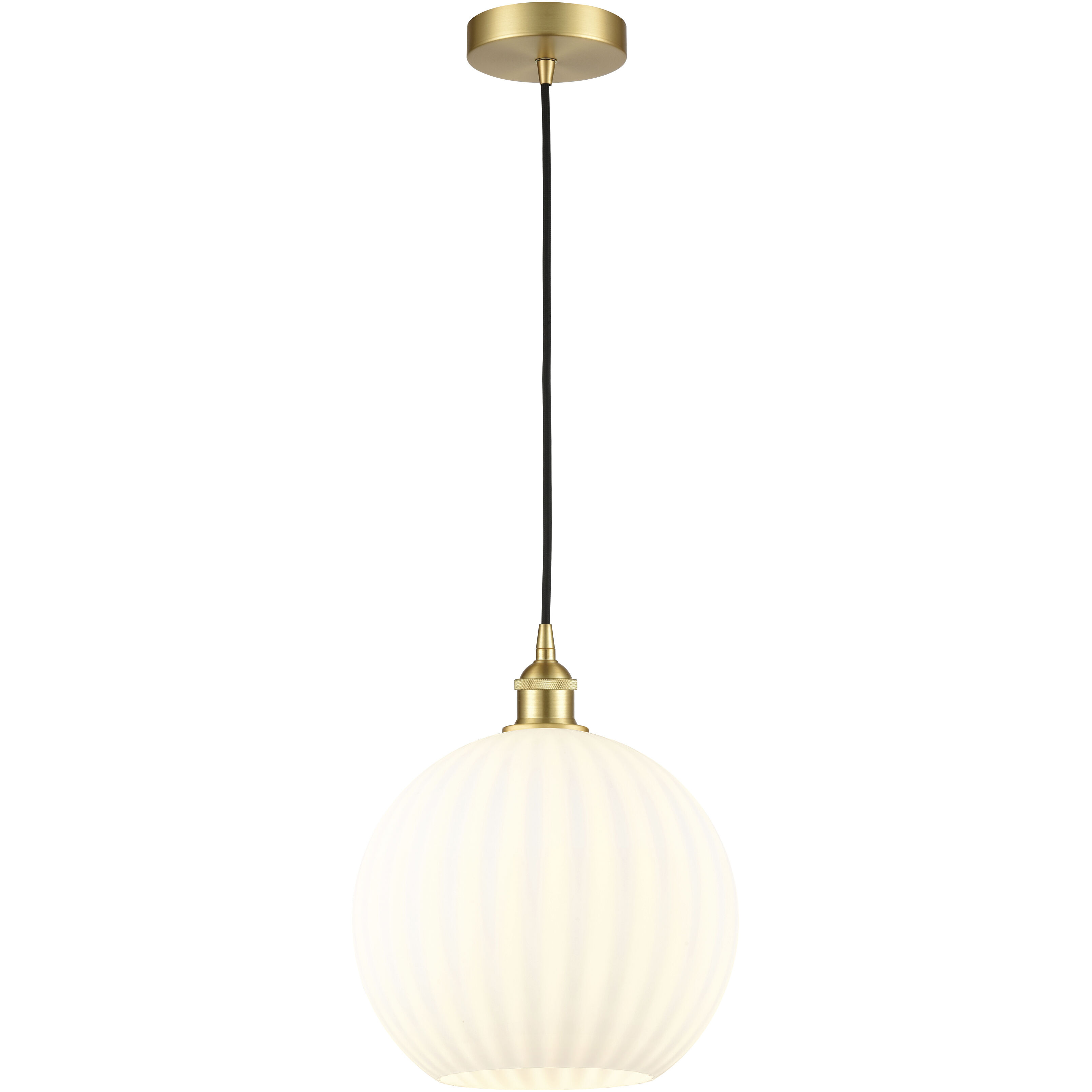 Edison White Venetian 1 Light 12 inch Satin Gold Cord Hung Pendant Ceiling Light