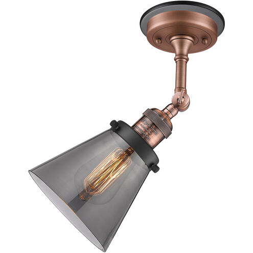 Franklin Restoration Small Cone 1 Light 6 inch Antique Copper Sconce Wall Light in Plated Smoke Glass