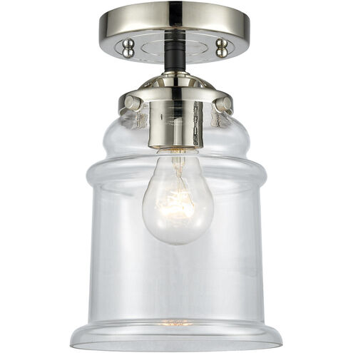 Nouveau Canton LED 6 inch Black Polished Nickel Semi-Flush Mount Ceiling Light in Clear Glass, Nouveau