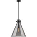 Newton Cone 1 Light 14 inch Matte Black Pendant Ceiling Light in Plated Smoke Glass