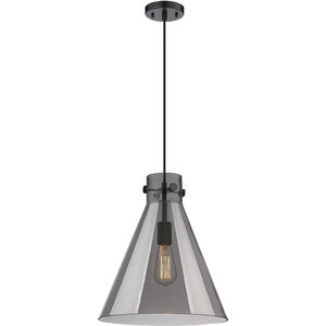 Newton Cone 1 Light 14 inch Matte Black Pendant Ceiling Light in Plated Smoke Glass