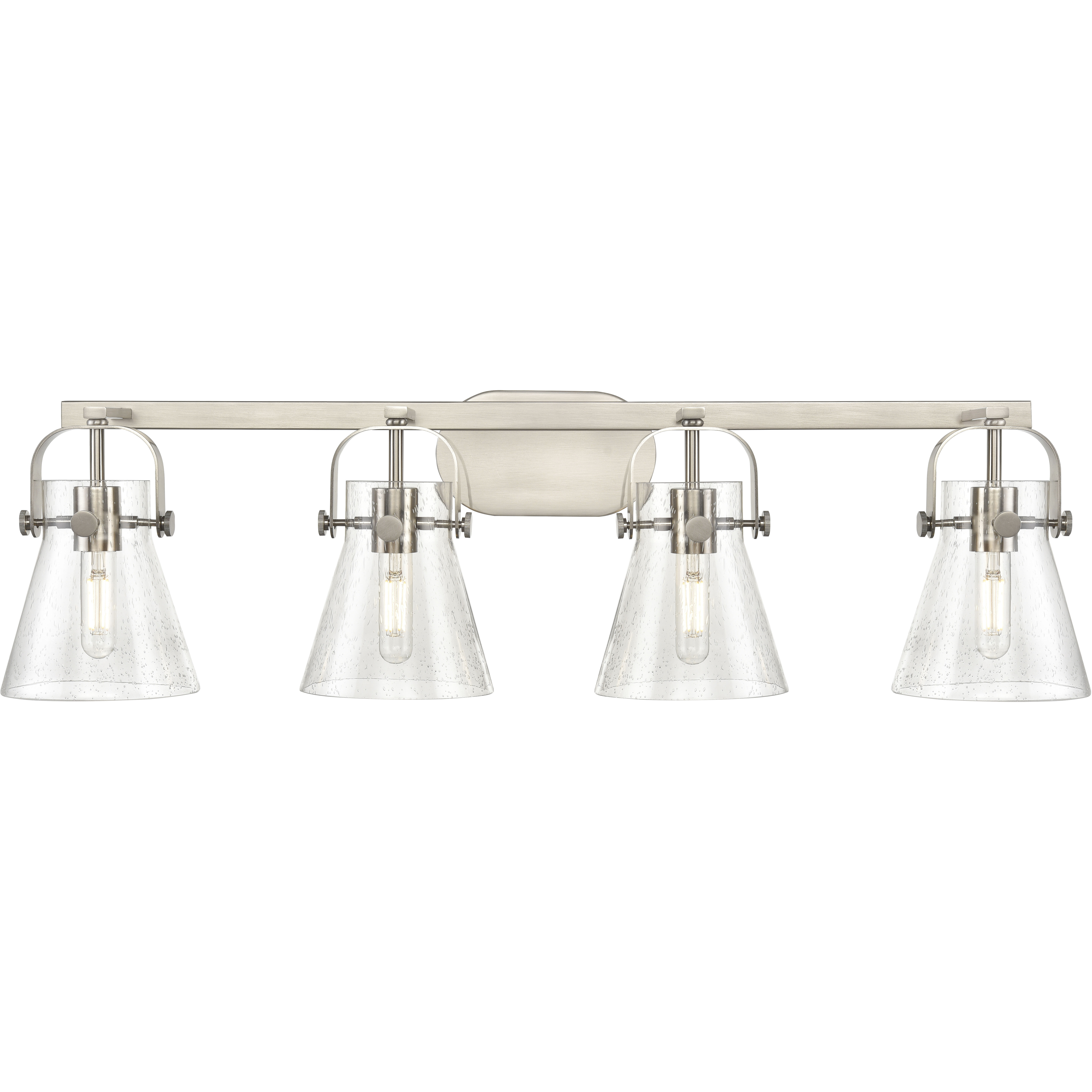 Pilaster II Cone 4 Light 36.5 inch Satin Nickel Bath Vanity Light Wall Light in Seedy Glass