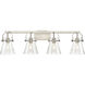 Pilaster II Cone 4 Light 36.5 inch Satin Nickel Bath Vanity Light Wall Light in Seedy Glass