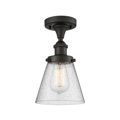 Ballston Small Cone 1 Light 6 inch Oil Rubbed Bronze Semi-Flush Mount Ceiling Light in Seedy Glass, Ballston