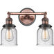 Franklin Restoration Small Bell 2 Light 16 inch Antique Copper Bath Vanity Light Wall Light in Seedy Glass
