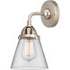 Nouveau 2 Small Cone 1 Light 6 inch Brushed Satin Nickel Sconce Wall Light in Clear Glass