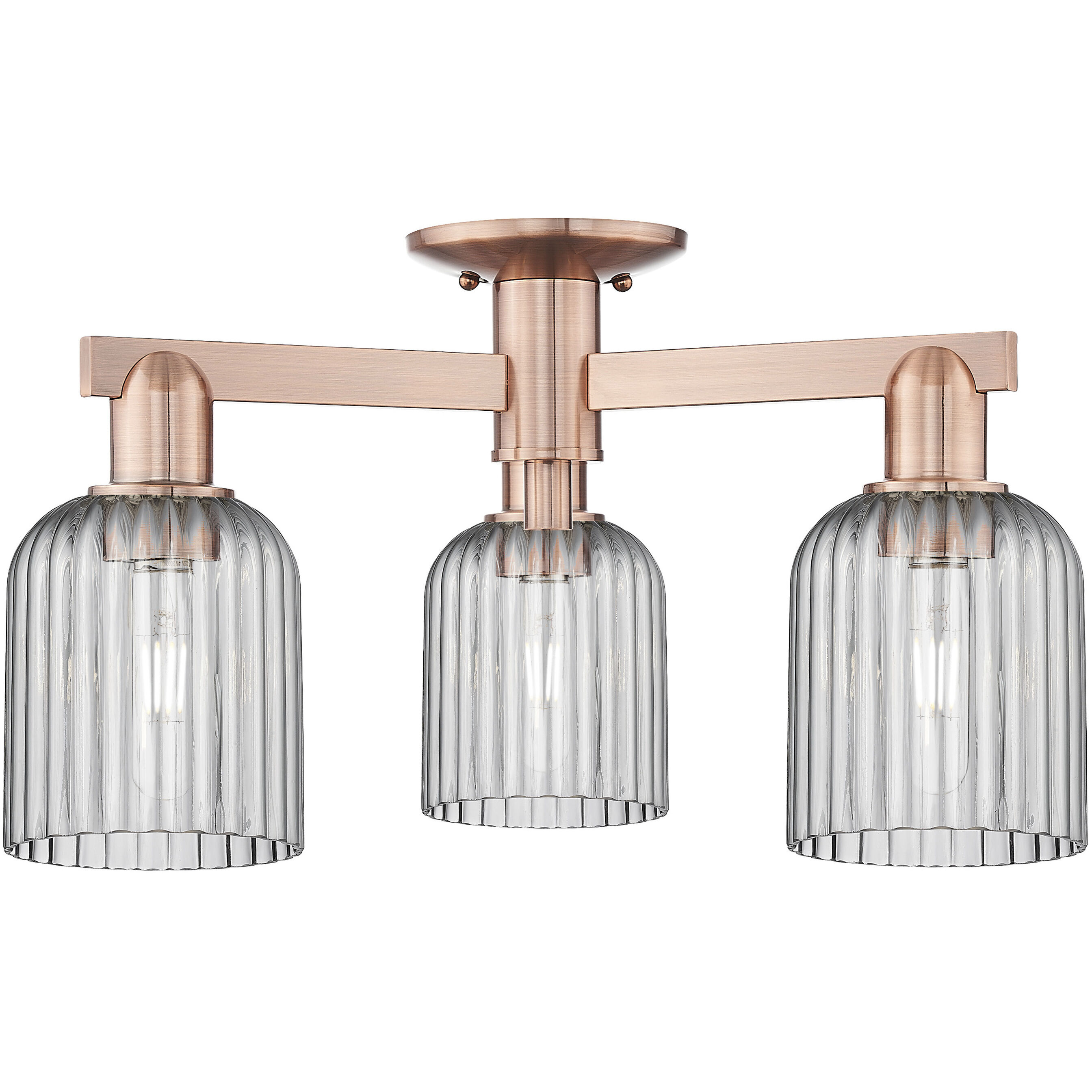 Bridal Veil 3 Light 22.5 inch Antique Copper Semi-Flush Mount Ceiling Light in Light Smoke Glass
