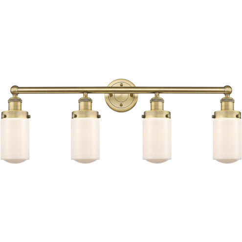 Dover 4 Light 33.5 inch Brushed Brass Bath Vanity Light Wall Light in Matte White Glass