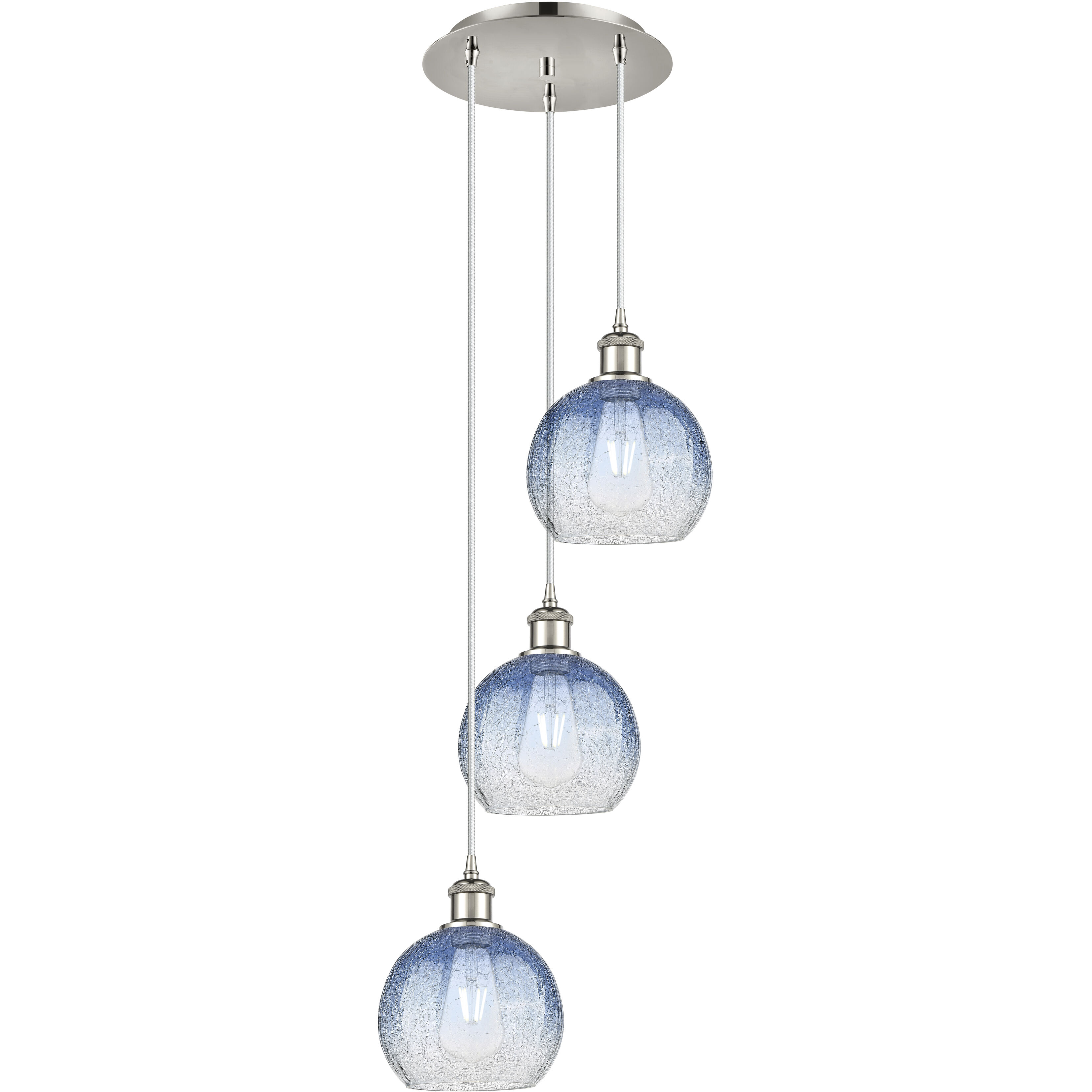 Ballston Brookhaven Globe 3 Light 14.5 inch Polished Nickel Multi Pendant Ceiling Light in Sapphire Blue Glass