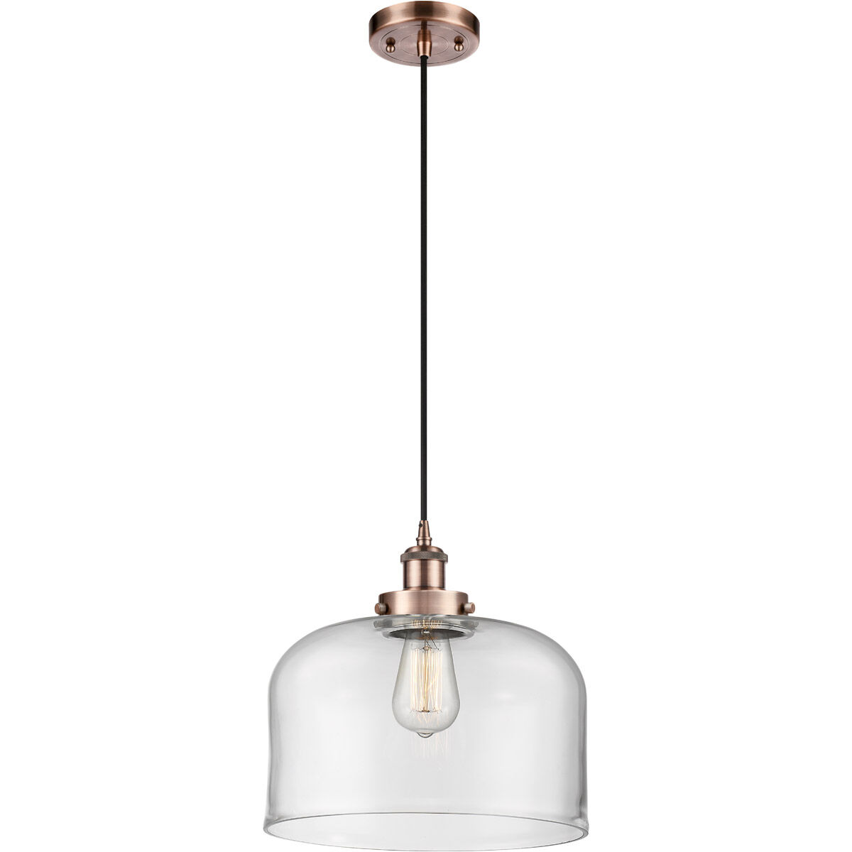 Ballston X-Large Bell 1 Light 12 inch Antique Copper Mini Pendant Ceiling Light in Clear Glass