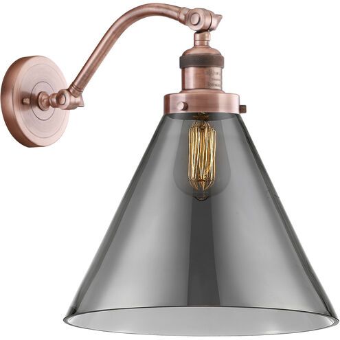 Franklin Restoration X-Large Cone LED 12 inch Antique Copper Sconce Wall Light in Plated Smoke Glass, Franklin Restoration