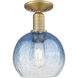 Downtown Urban Brookhaven Globe 1 Light 7.88 inch Brushed Brass Semi-Flush Mount Ceiling Light in Sapphire Blue Glass