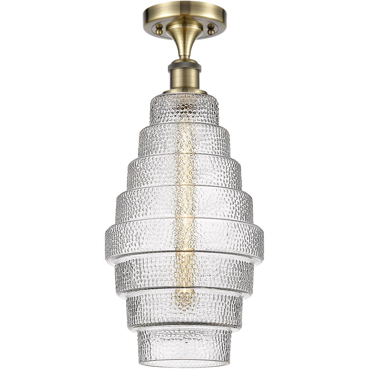 Ballston Cascade LED 8.25 inch Antique Brass Semi-Flush Mount Ceiling Light in Clear Glass