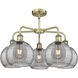 Ballston Athens Deco Swirl 5 Light 26 inch Antique Brass Stem Hung Chandelier Ceiling Light in Light Smoke Deco Swirl Glass