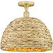 Edison Woven Rattan 1 Light 15.75 inch Satin Gold Semi-Flush Mount Ceiling Light