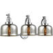 Franklin Restoration Large Bell 3 Light 28 inch Polished Chrome Bath Vanity Light Wall Light in Silver Plated Mercury Glass, Franklin Restoration