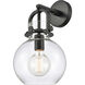 Downtown Urban Newton Sphere Armed Sconce Wall Light in Matte Black, Clear