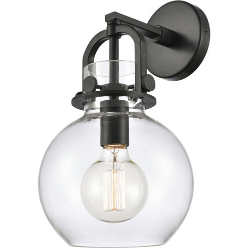 Downtown Urban Newton Sphere Armed Sconce Wall Light in Matte Black, Clear