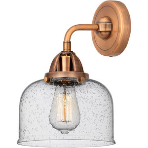 Nouveau 2 Large Bell LED 8 inch Antique Copper Sconce Wall Light in Seedy Glass