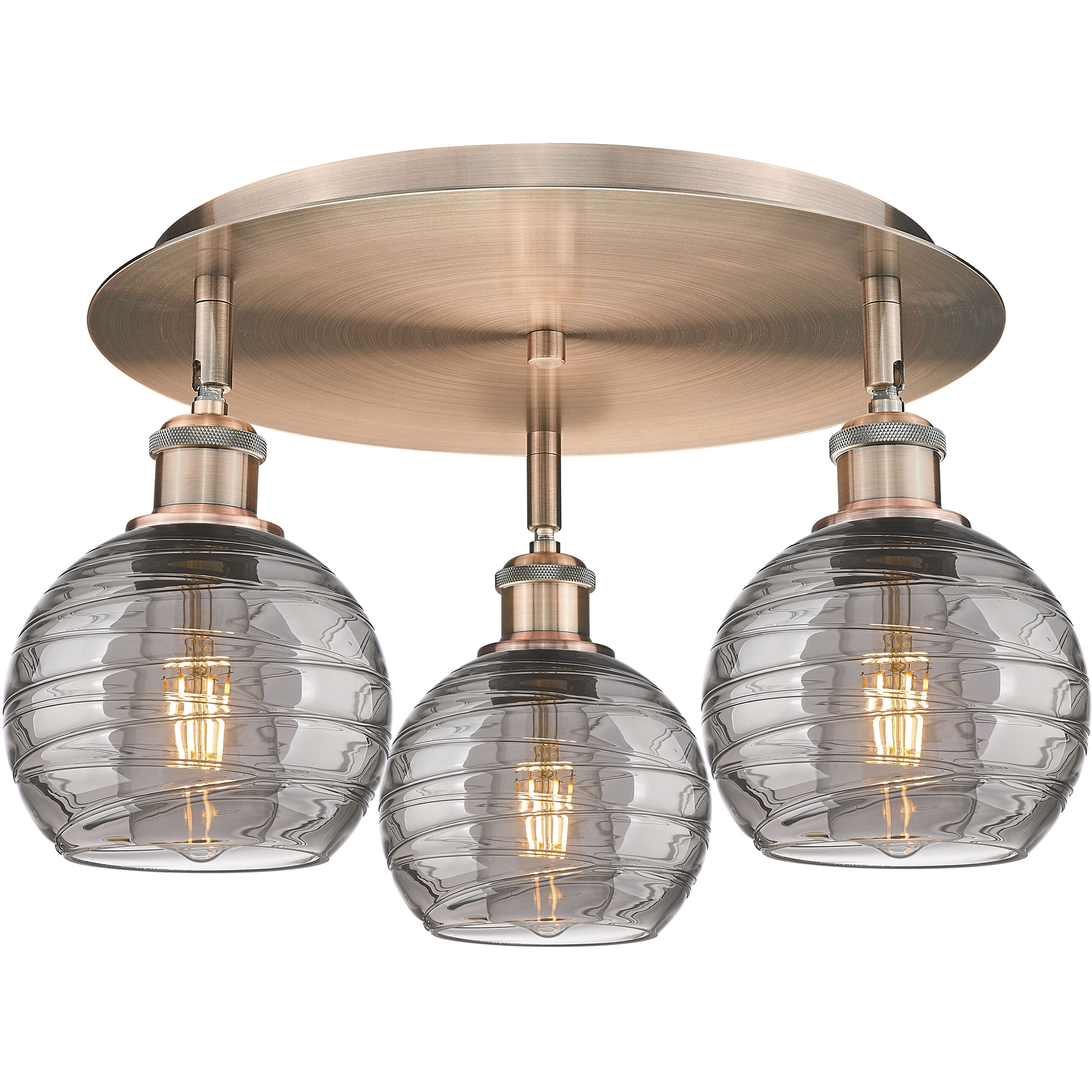 Ballston Athens Deco Swirl 3 Light 17.63 inch Antique Copper Flush Mount Ceiling Light