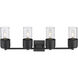 Bolivar 4 Light 31 inch Matte Black Bath Vanity Light Wall Light in Clear Glass