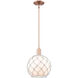 Arcadia Farmhouse Rope 1 Light 10 inch Antique Copper Mini Pendant Ceiling Light in White Glass with White Rope