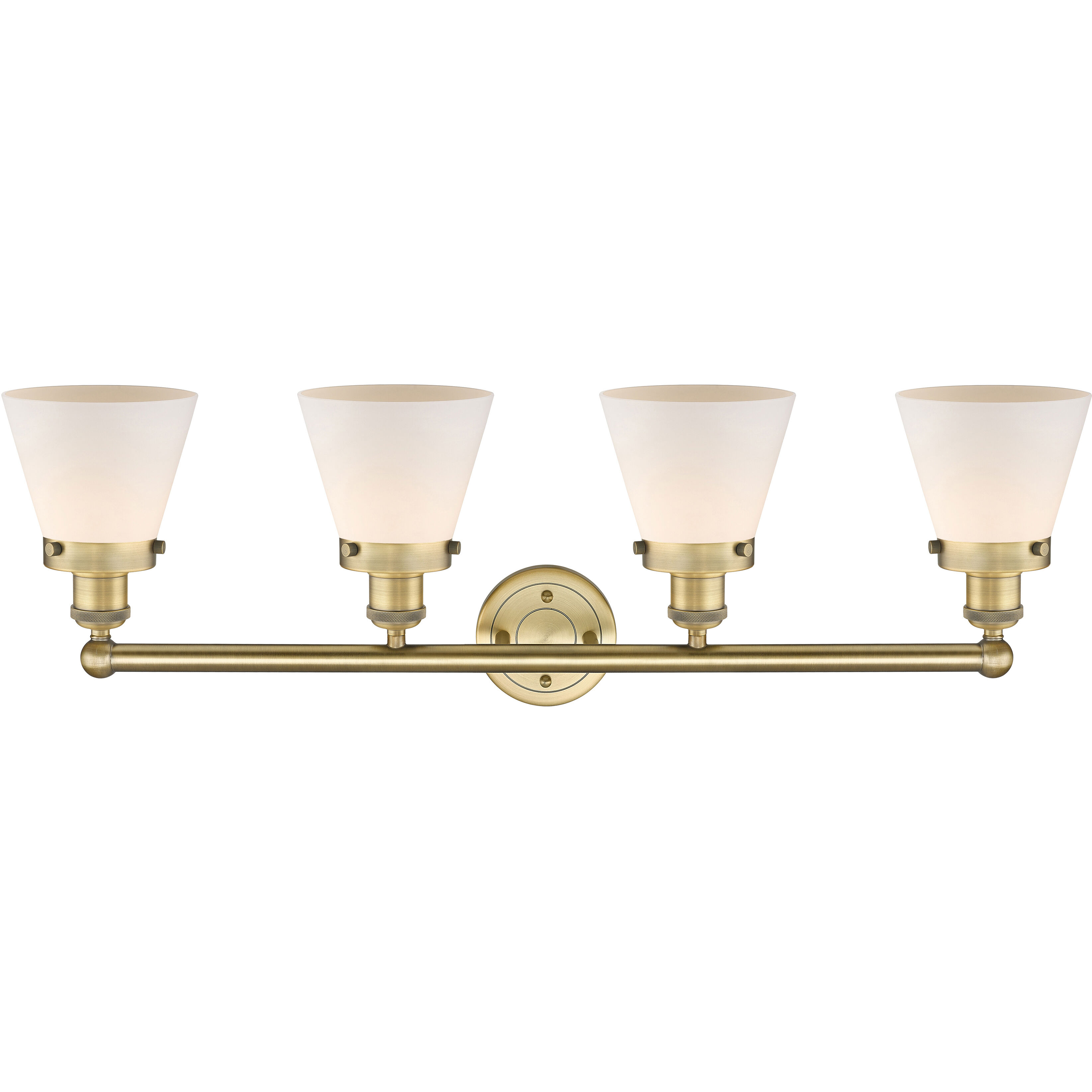 Cone 4 Light 33.5 inch Brushed Brass Bath Vanity Light Wall Light in Matte White Glass