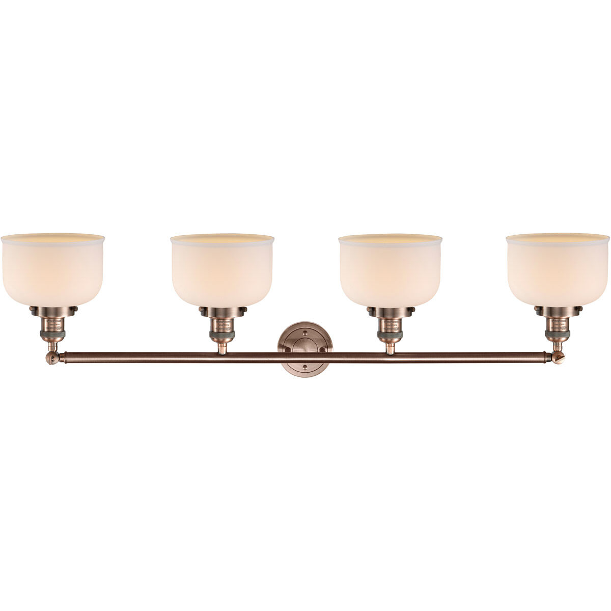Franklin Restoration Large Bell 4 Light 44 inch Antique Copper Bath Vanity Light Wall Light in Matte White Glass, Franklin Restoration