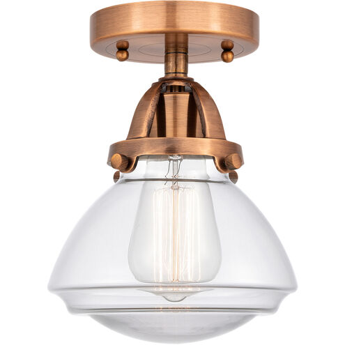 Nouveau 2 Olean LED 7 inch Antique Copper Semi-Flush Mount Ceiling Light in Clear Glass