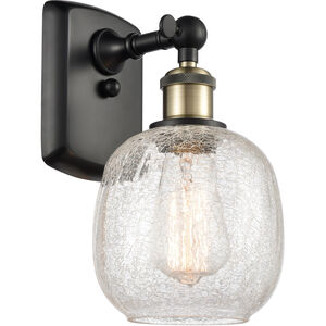 Ballston Belfast LED 6 inch Black Antique Brass Sconce Wall Light in Clear Crackle Glass, Ballston