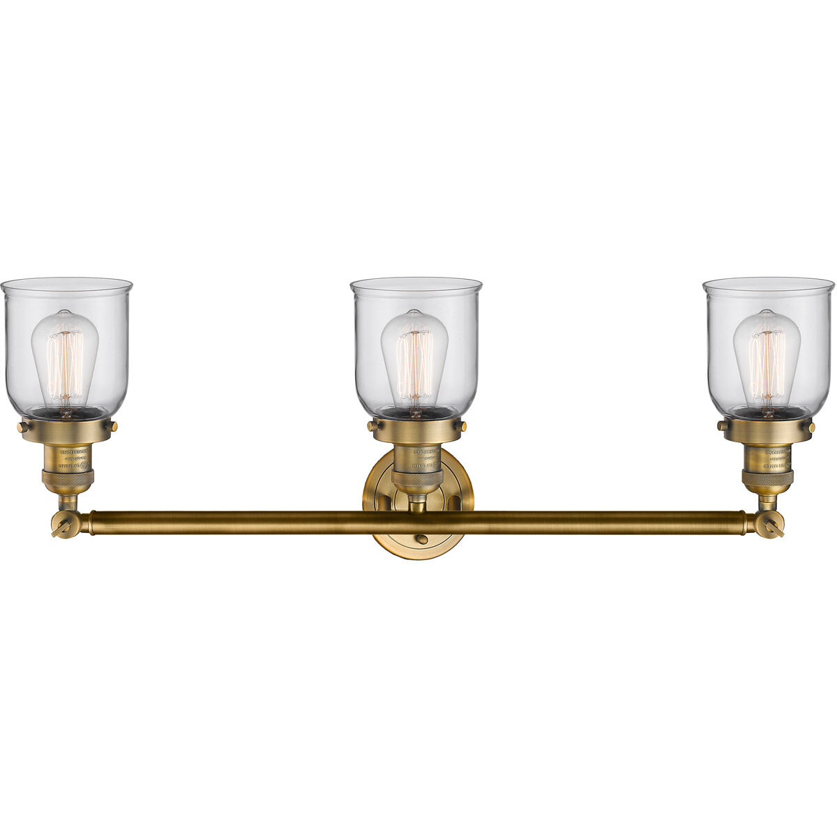 Franklin Restoration Small Bell LED 30 inch Brushed Brass Bath Vanity Light Wall Light in Clear Glass, Franklin Restoration