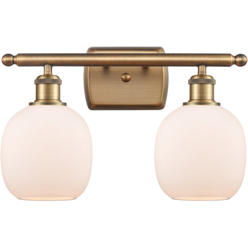 Ballston Belfast 2 Light 16 inch Brushed Brass Bath Vanity Light Wall Light in Matte White Glass, Ballston